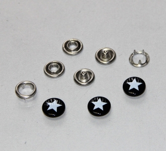 Кнопки 9,5 мм с крышкой Звездочка на черном (уп 10 шт)