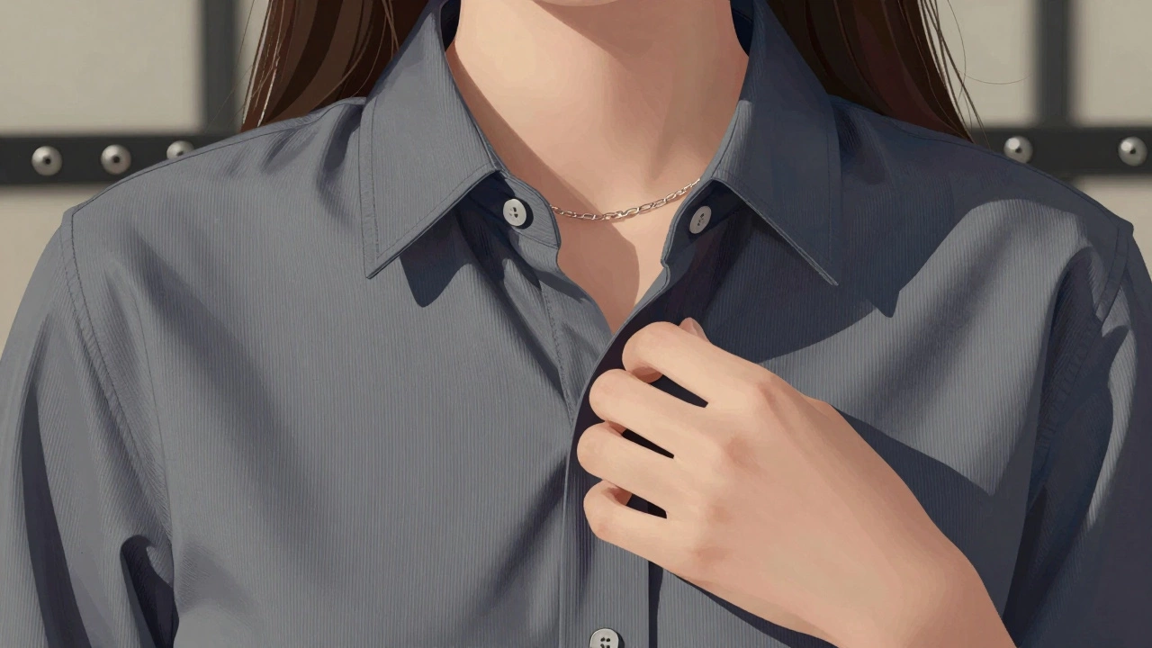 Деталь руки с классической мужской рубашкой и тонкой цепочкой, минимализм и строгость.