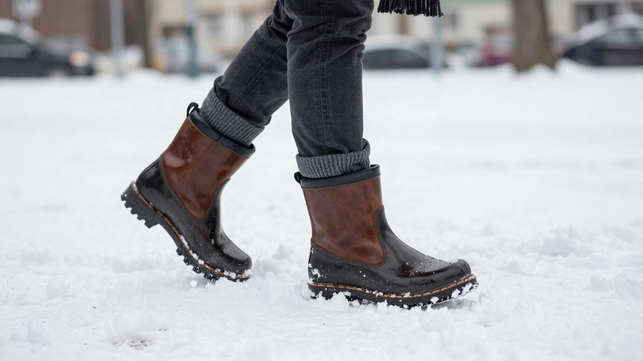 Зимние ботинки на снегу и слякоти, защита от холода.