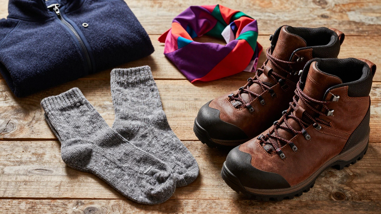 Трекинговые ботинки, носки из шерсти мериноса и флисовая кофта